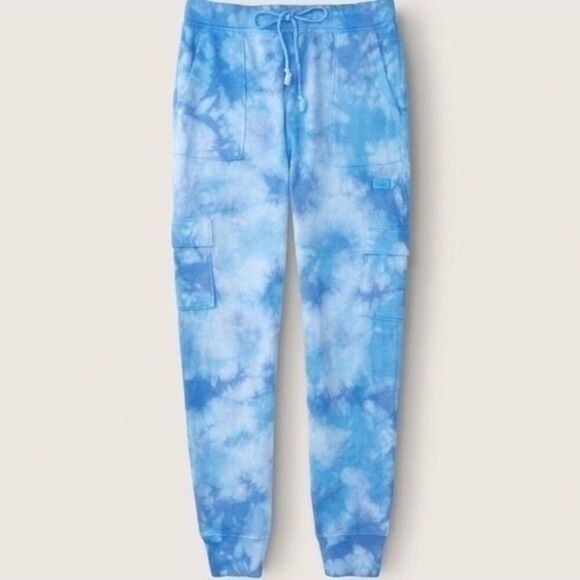 NWT VICTORIA'S SECRET PINK HIGH WAIST BLUE TIE DYE CARGO JOGGER SWEATPANTS‎ - Picture 2 of 9